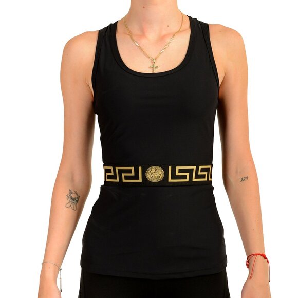 Versace Women's Gold "Greeca Stripe" Stretch Tank Top US XS IT 38 - Picture 1 of 5
